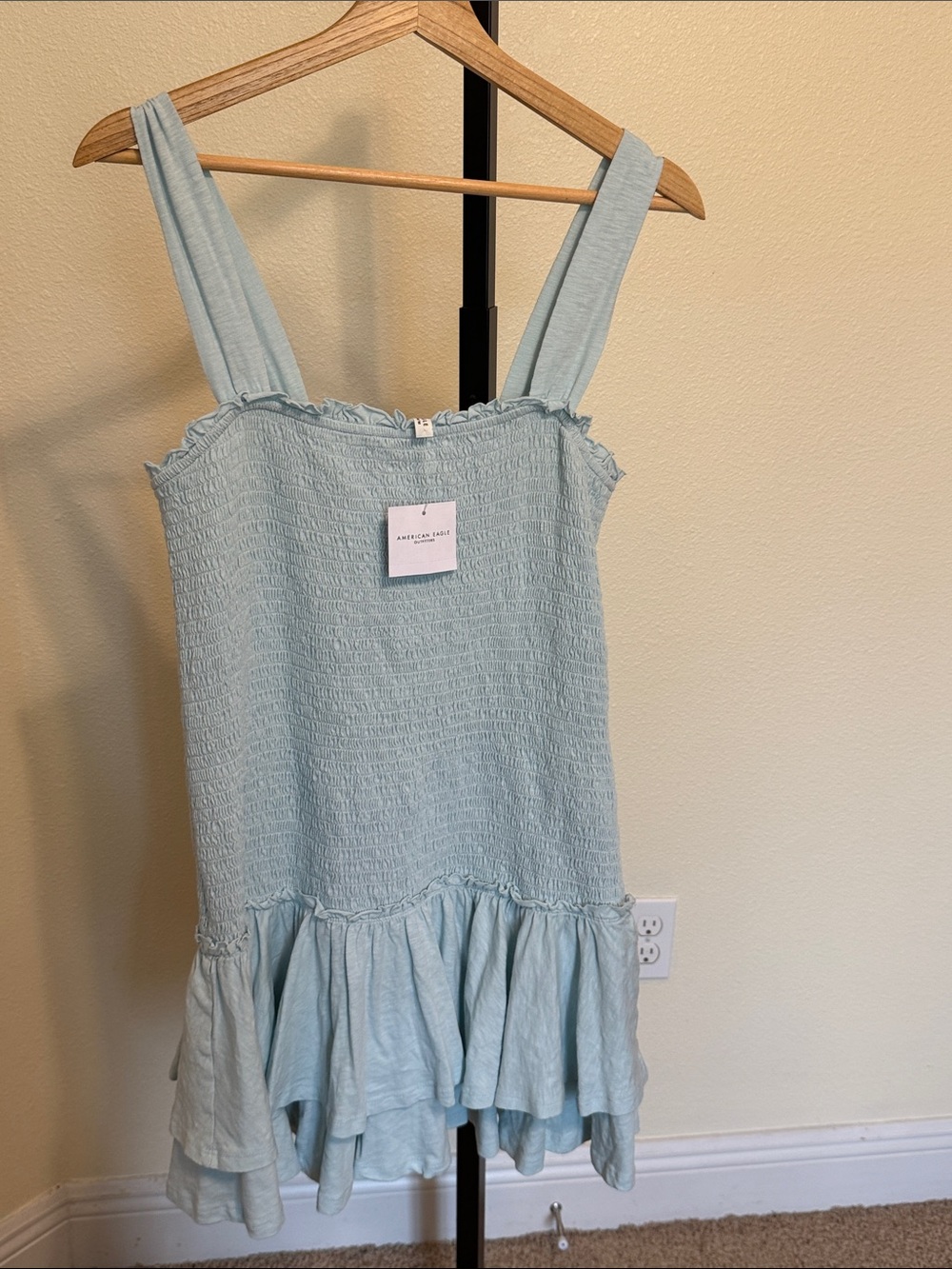 American Eagle Outfitters Light Blue Smocked Ruffle Tank
